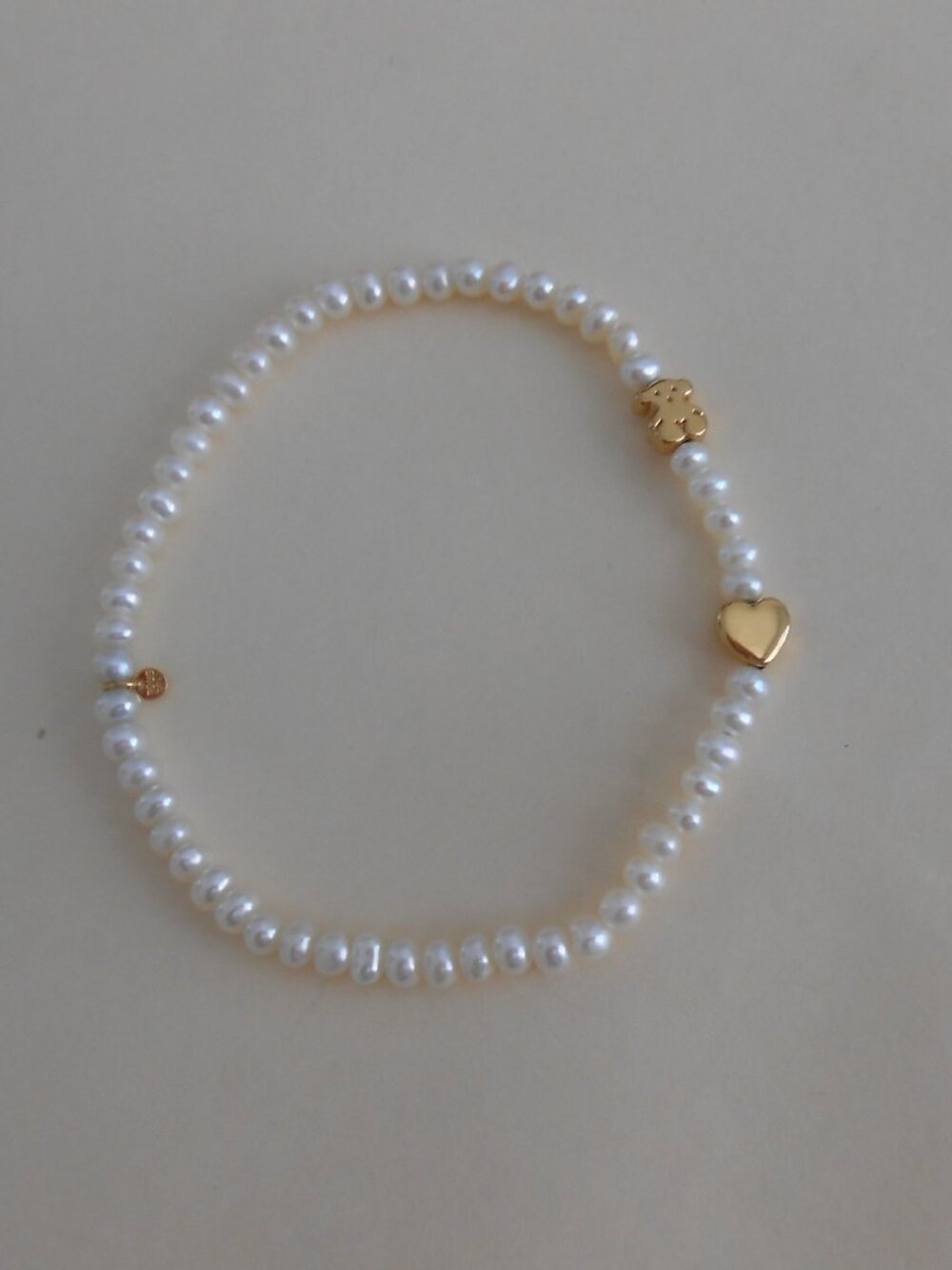 TOUS 18K solid gold Sweet Dolls XXS with 3mm Pearls Stretch Bracelet